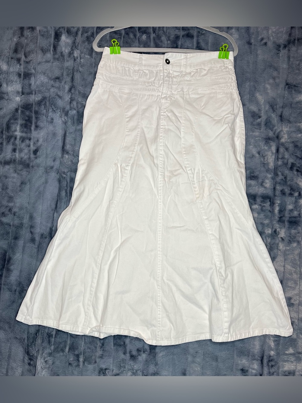 White Denim Maxi Skirt Size 6 Paneled Flare Mermaid Jean Skirt Y2K